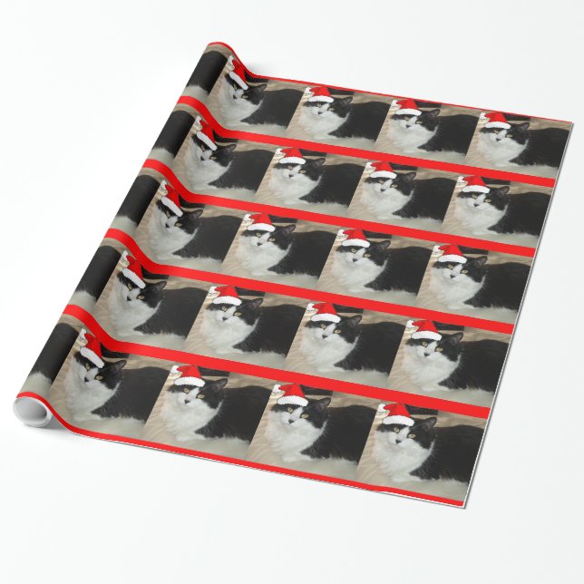 Papier Cadeau Chat noir et blanc de Noël (Déroulé)