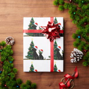 Papier Cadeau Chat noir et chien de fête avec chapeaux de Père N