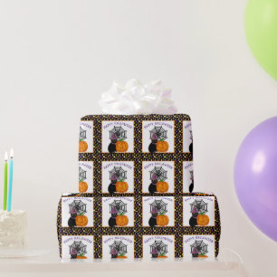 Papier Cadeau Chat noir et citrouille mignons d'Halloween