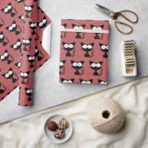 Chat noir excentrique aux yeux larges Cadeau Rouge