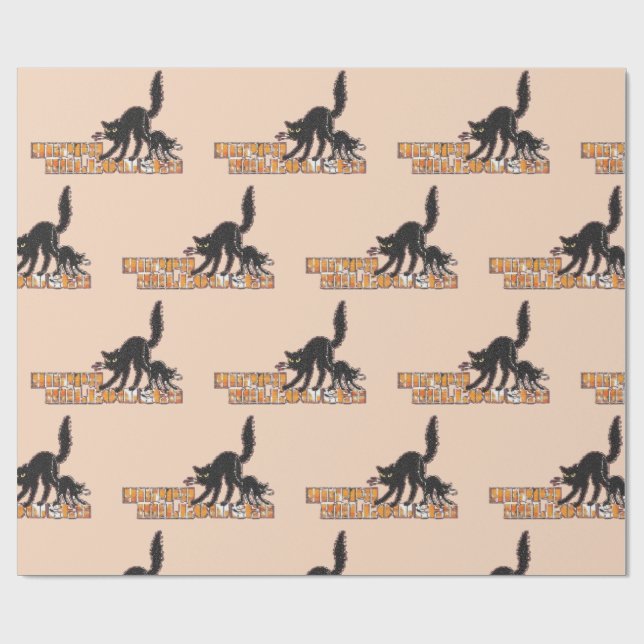 Papier Cadeau Chat noir Halloween  (Plat)