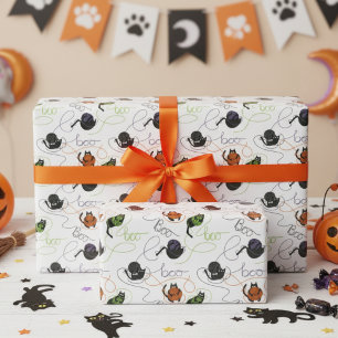 Papier Cadeau Chat Noir magnifiquement emmêlé, chaton d'Hallowee