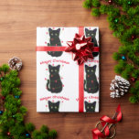 Papier Cadeau chat noir | Meowy Christmas | lumières scintillant<br><div class="desc">Meowy Noël ! - mignon chat noir avec lumières scintillantes rouges et vertes de Noël - personnalisable! Et design transférable !</div>