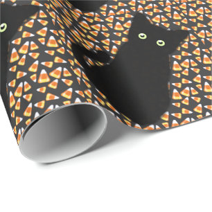 Papier Cadeau Chat noir, motif de maïs, Halloween amusant