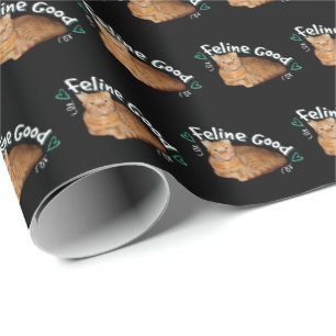 Papier Cadeau Chat Orange - Feline Good Pun