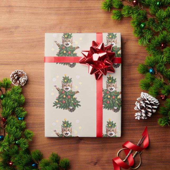 Papier Cadeau Chat orange gingembre arbre de Noël mignon Noël  (Cadeau de vacances)