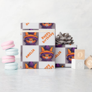 Papier Cadeau Chat Orange Joyeux Anniversaire Enfants Anniversai