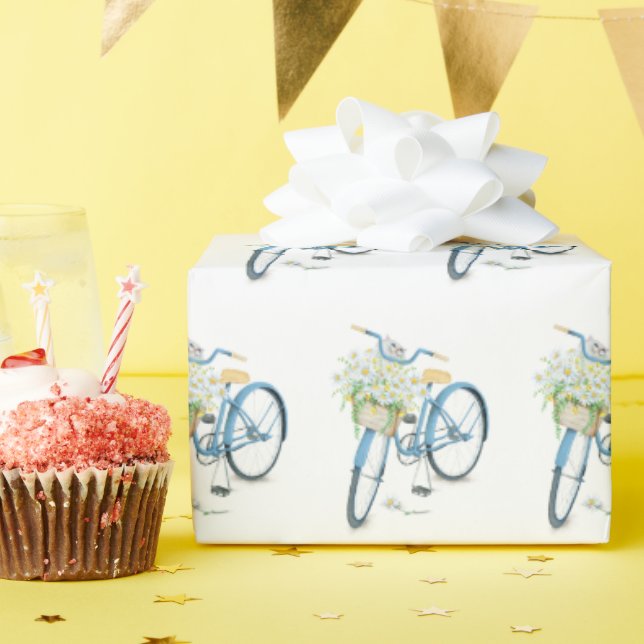 Papier Cadeau chat persan blanc dans un panier de vélo (Fête d'anniversaire)