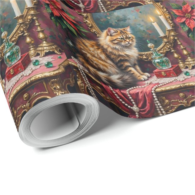 Papier Cadeau Chat Persan Noël Velours Vanité Fêtes (Coin rond)
