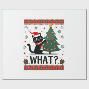 Papier Cadeau Chat quoi drôle Chat noir poussant l'arbre de Noël