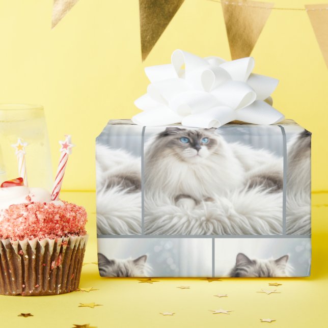 Papier Cadeau Chat Ragdoll sur un Tapis en Fourrure (Fête d'anniversaire)