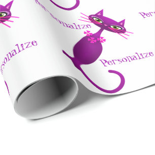 Papier Cadeau Chat rétro du milieu du siècle mignon girly