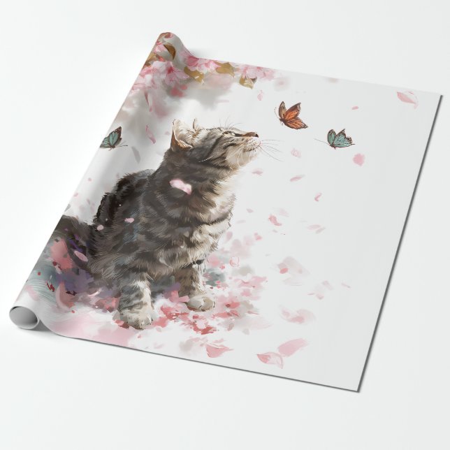 Papier Cadeau Chat Sakura et Papillons (11) (Déroulé)