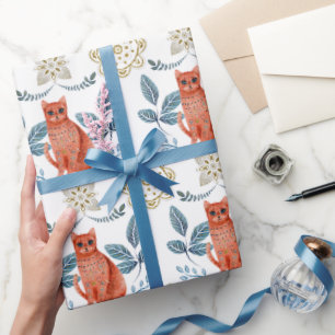 Papier Cadeau Chat scandinave et Motif de kaléidoscope