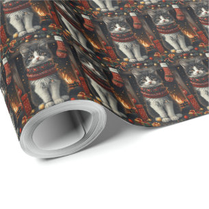 Papier Cadeau Chat Smoking En Costume De Soirée Avec Des Cadeaux