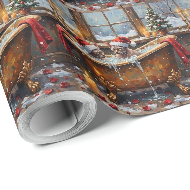 Papier Cadeau Chat Sphynx Noël Luxe Bain Fêtes (Coin rond)