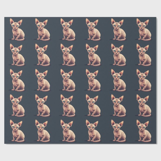 Papier Cadeau Chat sphynx sans poils Noël  (Plat)