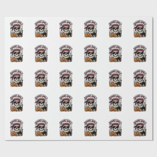 Papier Cadeau Chat squelette Halloween Graphique de citrouille v (Plat)