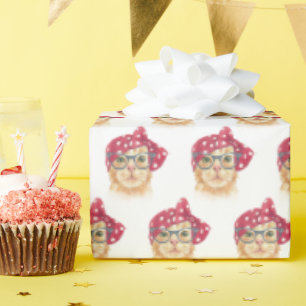 Papier Cadeau chat tabby avec lunettes