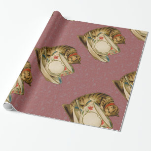 Papier Cadeau Chat Tasse à Thé Mignon Vintage Victorien Animal C