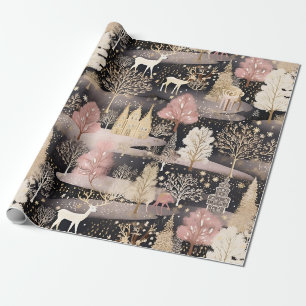 Papier Cadeau Château de fantaisie de cerf d'hiver rose (3)