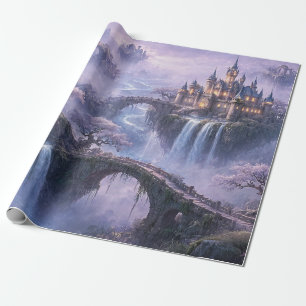 Papier Cadeau Château de Fantaisie Paysage Surréaliste Bleu Lava