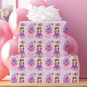 Papier Cadeau Château Princesse Rose Cute Personnalisé Anniversa