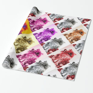 PAPIER CADEAU CHATON AUX ROSES ROUGES