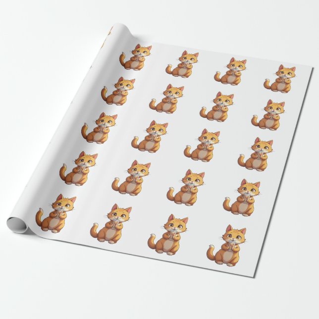 Papier Cadeau Chaton buvant du café (Déroulé)