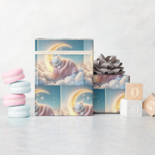 Papier Cadeau Chaton couché sur une lune de croissant