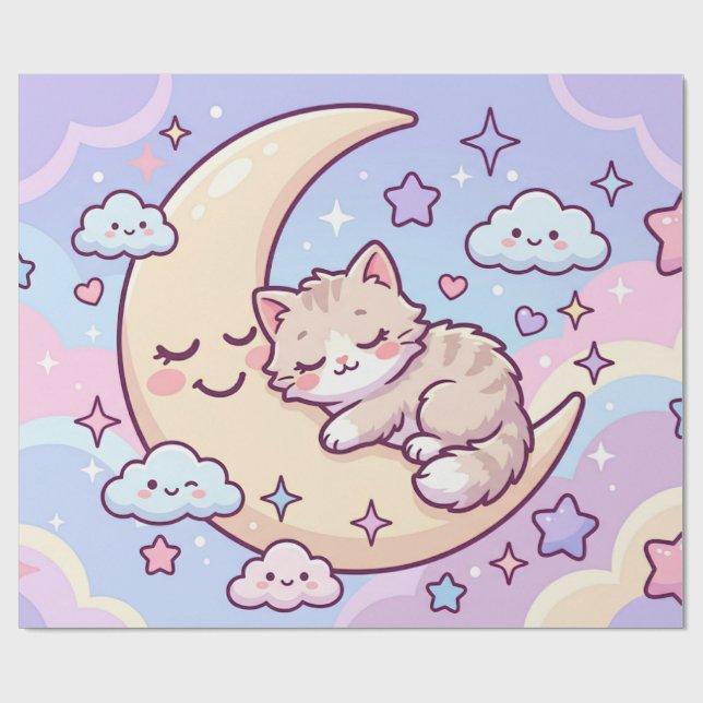 Papier Cadeau Chaton de Lune Endormi (Plat)