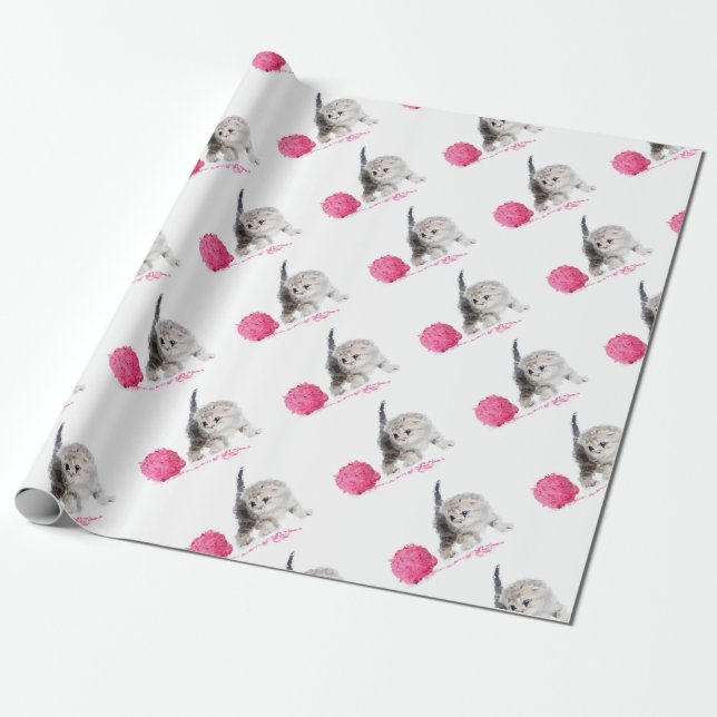 Papier Cadeau Chaton drôle adorable Low Poly mignon (Déroulé)
