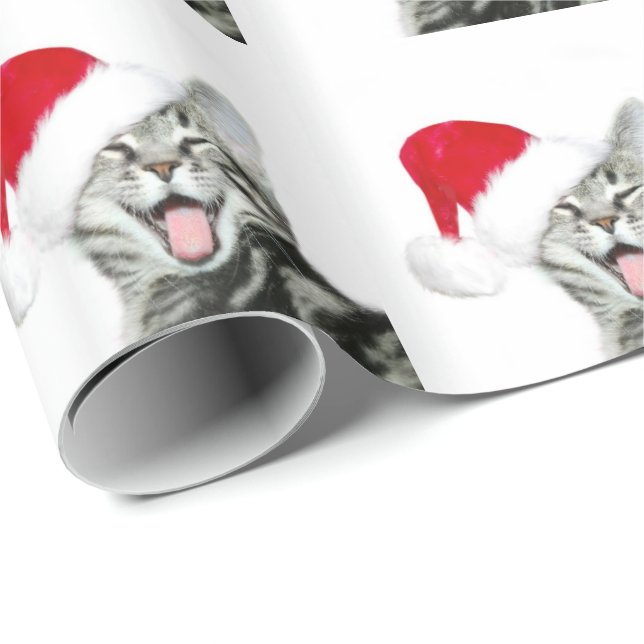 Papier Cadeau Chaton heureux de chat tigré de Père Noël (Coin rond)