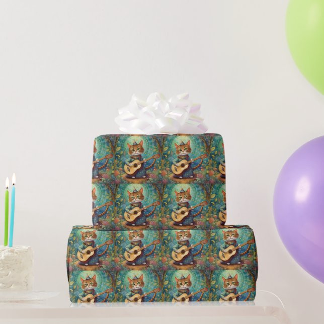 Papier Cadeau Chaton Jouant de la Guitare (Cadeaux de fête)