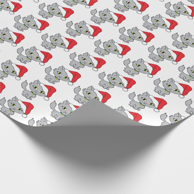 Papier Cadeau Chatons avec chapeaux de Père Noël (Coin)