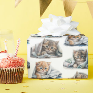 Papier Cadeau Chatons D'Aquarelle Dans Les Couvertures
