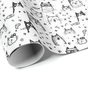 Papier Cadeau Chats abstraits monochromes