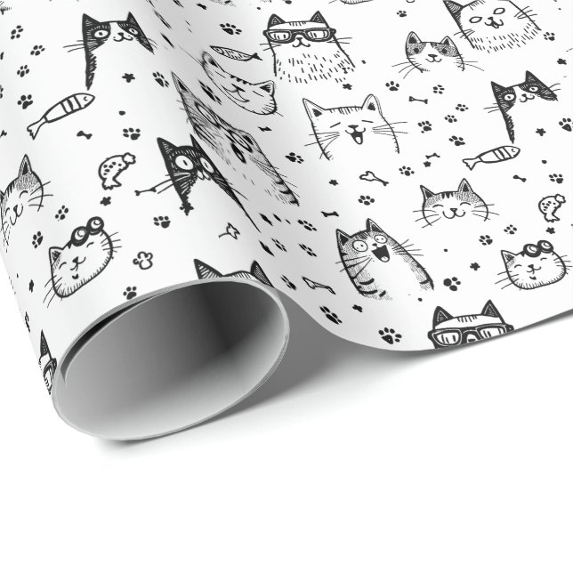 Papier Cadeau Chats abstraits monochromes (Coin rond)