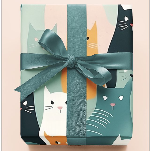 Papier Cadeau Chats adorables Jouer Neutre Motif Pastel (Créateur téléchargé)