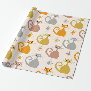 Papier Cadeau Chats atomiques colorés du milieu du siècle avec d
