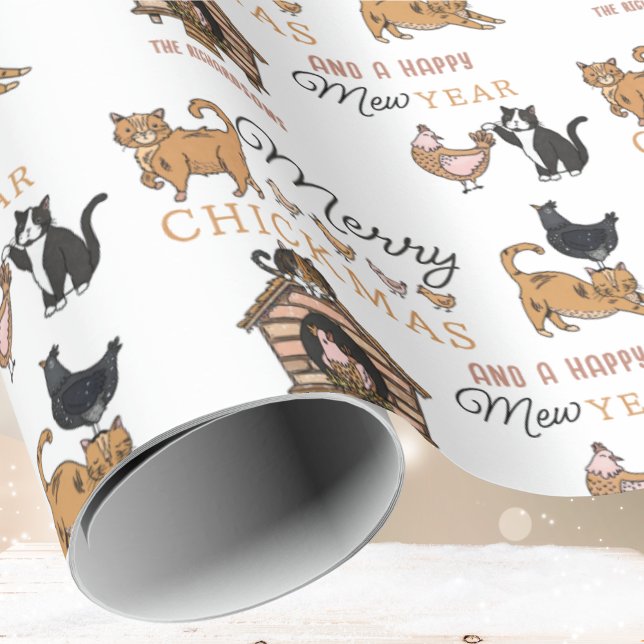 Papier Cadeau Chats avec poulets et nom Noël (Créateur téléchargé)
