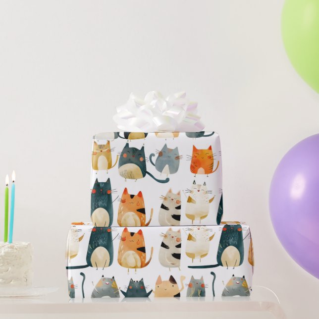 Papier Cadeau Chats colorés dansants (Cadeaux de fête)