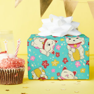 Papier Cadeau Chats de bonne chance Maneki Neko japonais qui fon