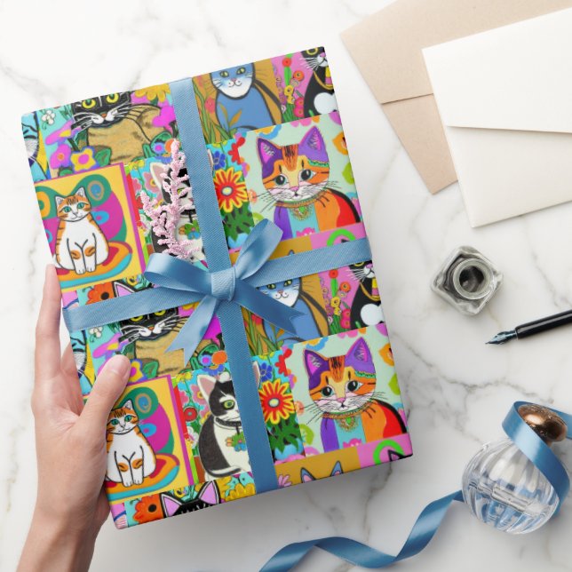 Papier Cadeau Chats de dessin de style d'art populaire Whimsical (Cadeaux)