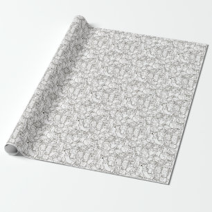 Papier Cadeau Chats de gribouillis : noir et blanc.