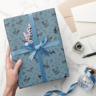 Papier Cadeau Chats de l'art rupestre sur gris azur