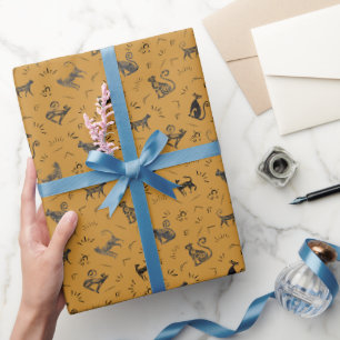 Papier Cadeau Chats de l'art rupestre sur orange