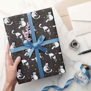 Papier Cadeau Chats de l'espace cosmique et motif d'étoiles