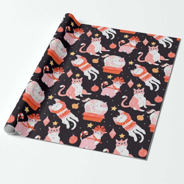 Papier Cadeau Chats de Noël (Déroulé)