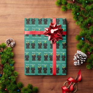 Papier Cadeau Chats de Noël mignons (petit motif) Vert personnal